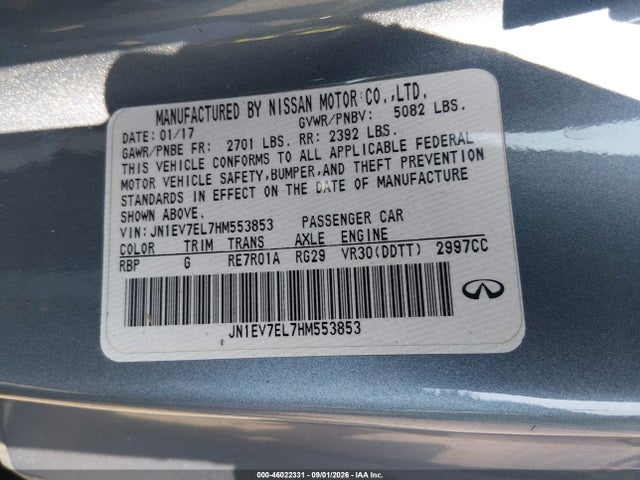 2017 Infiniti Q60 3.0t Premium მანქანა იყიდება აუქციონზე, vin: JN1EV7EL7HM553853, აუქციონის ნომერი: 46022331