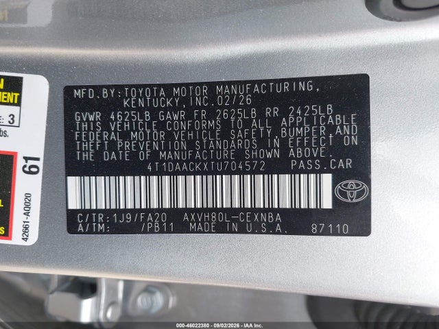 4T1DAACKXTU704572 Toyota CAMRY LE