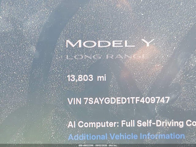 Auction sale of the 2026 Tesla Model Y Premium Rear-wheel Drive/rear-wheel Drive, vin: 7SAYGDED1TF409747, lot number: 46022398