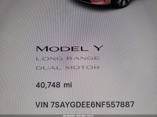 Aukcja sprzedaży 2022 Tesla Model Y Long Range Dual Motor All-wheel Drive, vin: 7SAYGDEE6NF557887, numer aukcji: 46022406