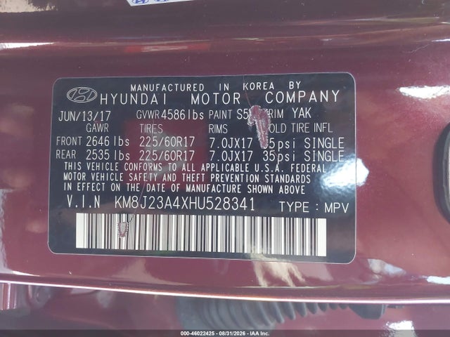 KM8J23A4XHU528341 Hyundai TUCSON SE