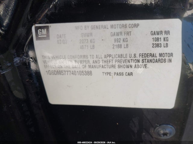 Aukcja sprzedaży 2004 Cadillac Cts Standard, vin: 1G6DM577740105388, numer aukcji: 46022424