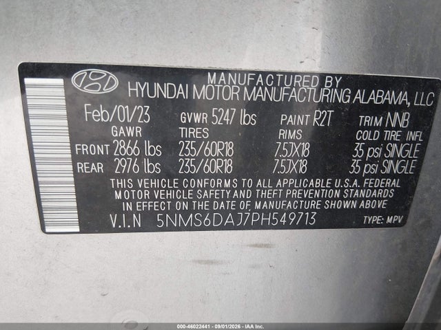 Aukcja sprzedaży 2023 Hyundai Santa Fe Xrt, vin: 5NMS6DAJ7PH549713, numer aukcji: 46022441