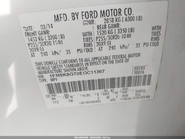 Продажа на аукционе авто 2014 Ford Explorer Sport, vin: 1FM5K8GT0EGC11367, номер лота: 46022466