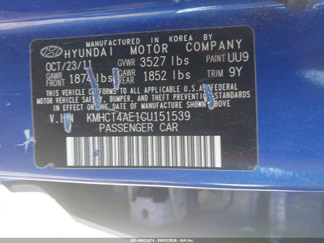 Продажа на аукционе авто 2012 Hyundai Accent Gls, vin: KMHCT4AE1CU151539, номер лота: 46022474
