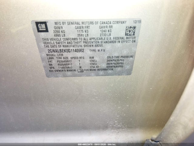 Chevrolet EQUINOX LS 2016 2GNALBEK0G1140962 Image 9