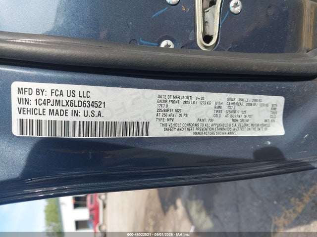 2020 Jeep Cherokee Latitude Lux 4x4 მანქანა იყიდება აუქციონზე, vin: 1C4PJMLX6LD634521, აუქციონის ნომერი: 46022521