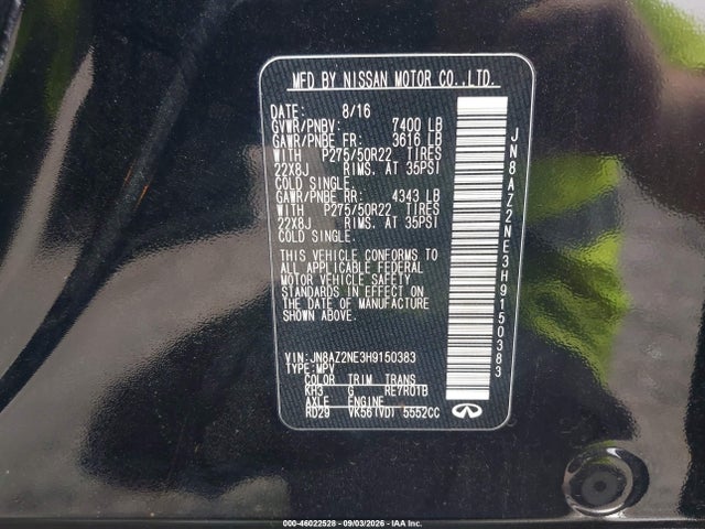 Продажа на аукционе авто 2017 Infiniti Qx80 Limited, vin: JN8AZ2NE3H9150383, номер лота: 46022528