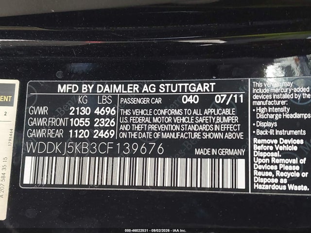 Aukcja sprzedaży 2012 Mercedes-benz E 350, vin: WDDKJ5KB3CF139676, numer aukcji: 46022531
