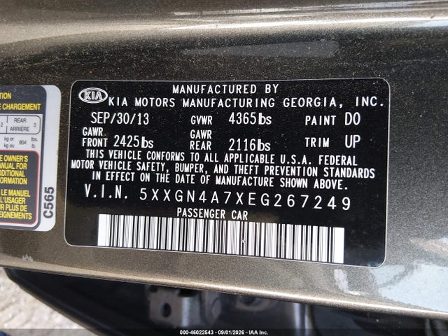KIA OPTIMA EX 2014 5XXGN4A7XEG267249 Image 9