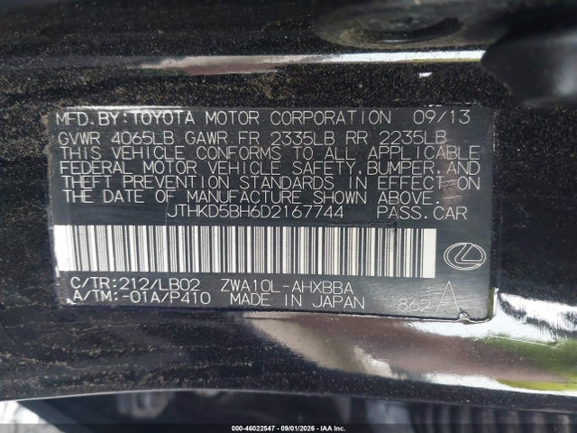 Aukcja sprzedaży 2013 Lexus Ct 200h, vin: JTHKD5BH6D2167744, numer aukcji: 46022547