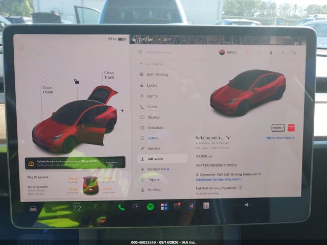 Aukcja sprzedaży 2022 Tesla Model Y Long Range Dual Motor All-wheel Drive, vin: 7SAYGDEE8NF310032, numer aukcji: 46022549