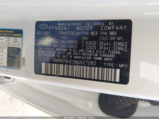Продаж на аукціоні авто 2022 Hyundai Palisade Calligraphy, vin: KM8R74HE5NU427082, номер лоту: 46022551