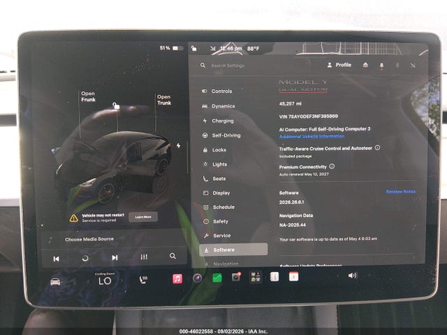 46022558 :رقم المزاد ، 7SAYGDEF3NF395869 vin ، 2022 Tesla Model Y Performance Dual Motor All-wheel Drive مزاد بيع