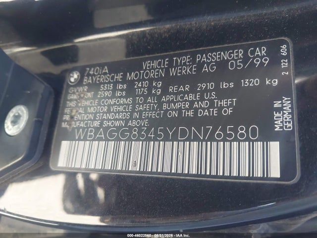 Продажа на аукционе авто 2000 Bmw 740ia, vin: WBAGG8345YDN76580, номер лота: 46022560