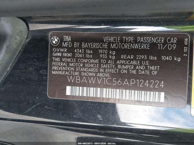 Продаж на аукціоні авто 2010 Bmw 328i, vin: WBAWV1C56AP124224, номер лоту: 46022573
