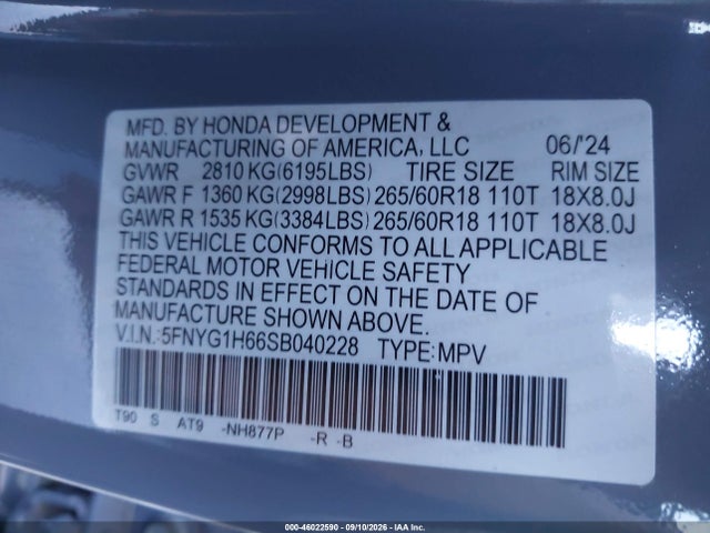 5FNYG1H66SB040228 Honda Pilot Trailsport