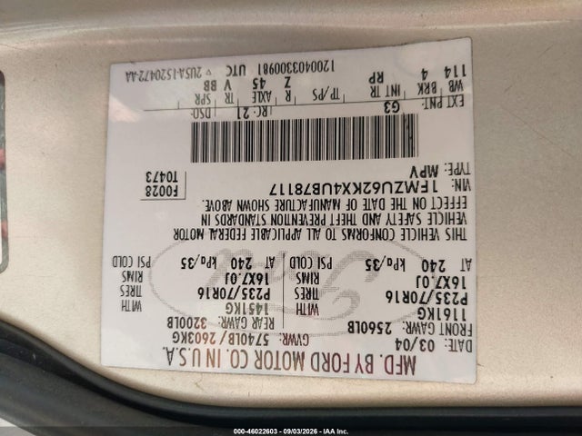 46022603 :رقم المزاد ، 1FMZU62KX4UB78117 vin ، 2004 Ford Explorer Xls مزاد بيع