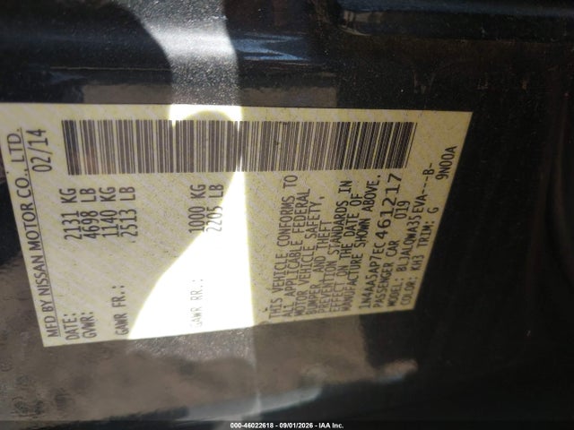 46022618 :رقم المزاد ، 1N4AA5AP7EC461217 vin ، 2014 Nissan Maxima 3.5 S/3.5 Sv مزاد بيع