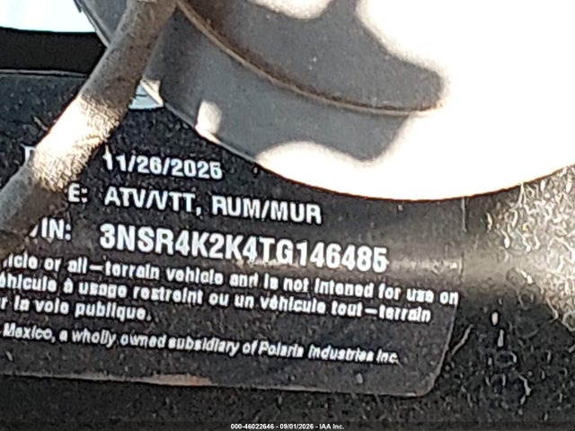 Aukcja sprzedaży 2026 Polaris Rzr, vin: 3NSR4K2K4TG146485, numer aukcji: 46022646