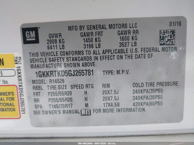 Aukcja sprzedaży 2016 Gmc Acadia Denali, vin: 1GKKRTKD5GJ265781, numer aukcji: 46022648