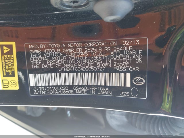 Продаж на аукціоні авто 2013 Lexus Es 350, vin: JTHBK1GG4D2050727, номер лоту: 46022671