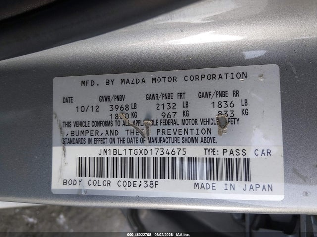 Продаж на аукціоні авто 2013 Mazda Mazda3 I Sv, vin: JM1BL1TGXD1734675, номер лоту: 46022708