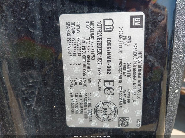 Aukcja sprzedaży 2013 Gmc Sierra 1500 Sle, vin: 1GTR2VE76DZ284837, numer aukcji: 46022710