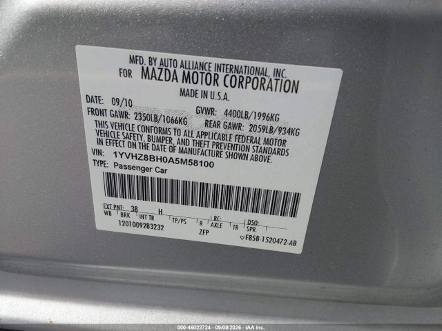 Продажа на аукционе авто 2010 Mazda Mazda6 I Sport, vin: 1YVHZ8BH0A5M58100, номер лота: 46022724