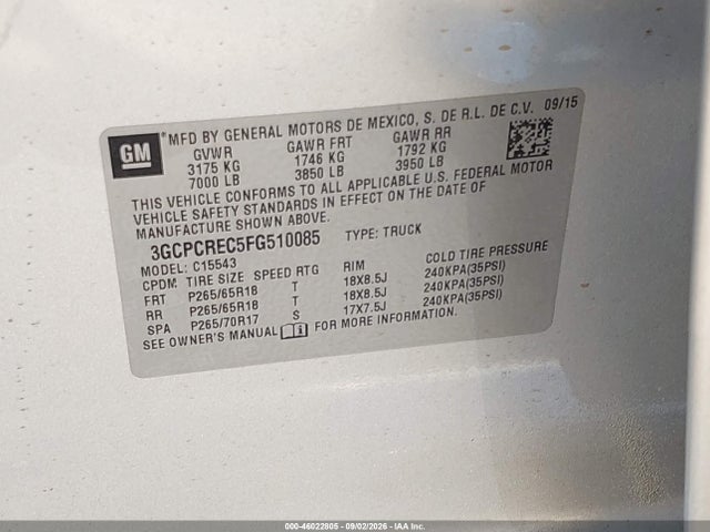 Chevrolet Silverado 1500 Lt 2015 3GCPCREC5FG510085 Image 9