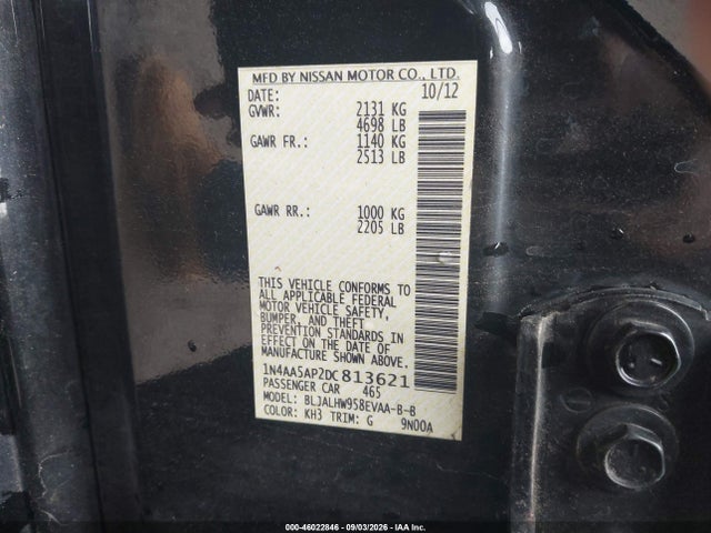 Продаж на аукціоні авто 2013 Nissan Maxima 3.5 Sv, vin: 1N4AA5AP2DC813621, номер лоту: 46022846