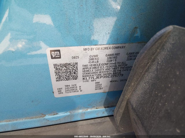 46022849 :رقم المزاد ، KL77LJEP3SC275779 vin ، 2025 Chevrolet Trax Fwd 2rs مزاد بيع