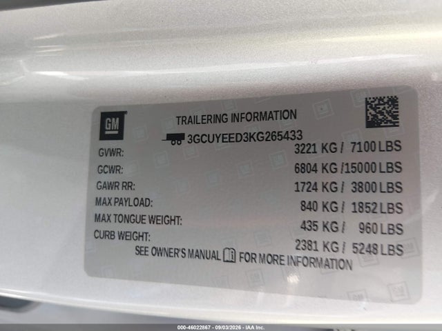 Aukcja sprzedaży 2019 Chevrolet Silverado 1500 Rst, vin: 3GCUYEED3KG265433, numer aukcji: 46022867