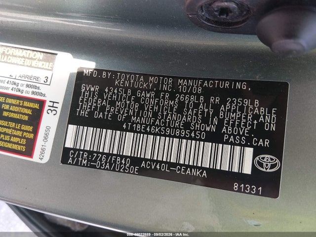 Aukcja sprzedaży 2009 Toyota Camry Le, vin: 4T1BE46K59U895450, numer aukcji: 46022889