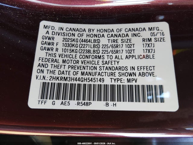Honda CR-V SE 2016 2HKRM3H44GH545149 Image 9