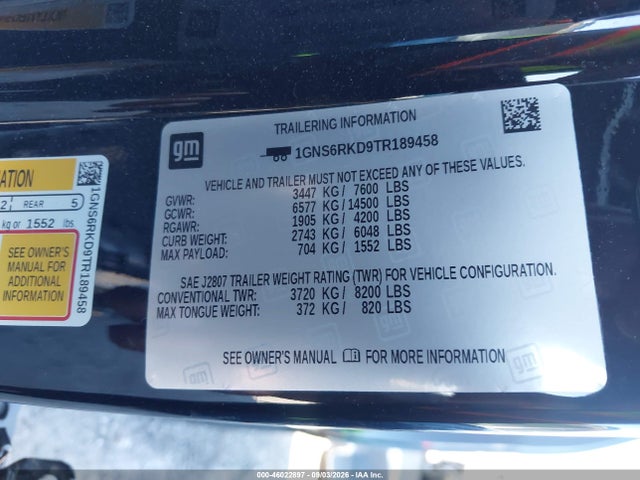 Продажа на аукционе авто 2026 Chevrolet Tahoe 4wd Rst, vin: 1GNS6RKD9TR189458, номер лота: 46022897