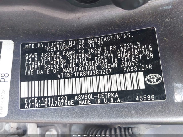 46022907 :رقم المزاد ، 4T1BF1FK8HU383207 vin ، 2017 Toyota Camry Xse مزاد بيع