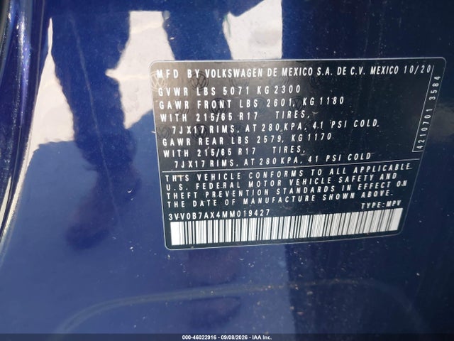 46022916 :رقم المزاد ، 3VV0B7AX4MM019427 vin ، 2021 Volkswagen Tiguan 2.0t S مزاد بيع
