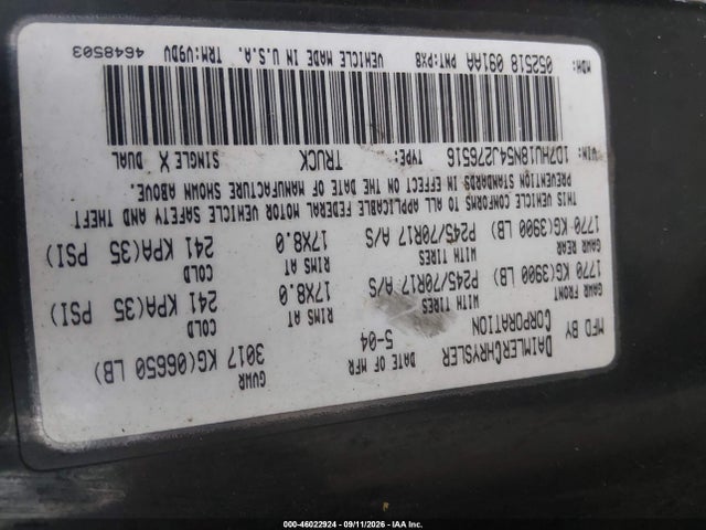 Продажа на аукционе авто 2004 Dodge Ram 1500 Slt/laramie, vin: 1D7HU18N54J276516, номер лота: 46022924