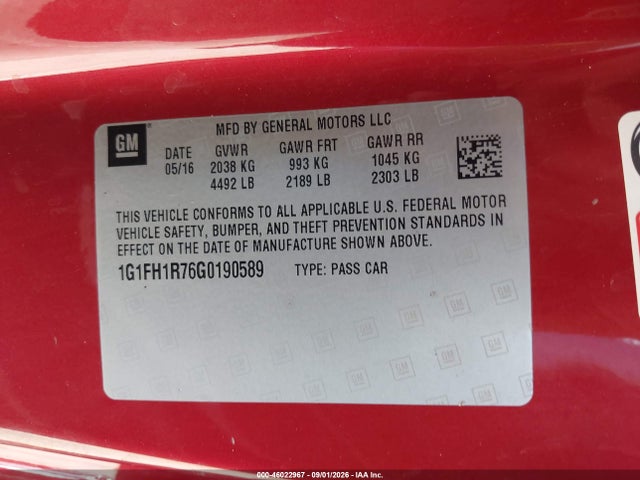 Aukcja sprzedaży 2016 Chevrolet Camaro 2ss, vin: 1G1FH1R76G0190589, numer aukcji: 46022967