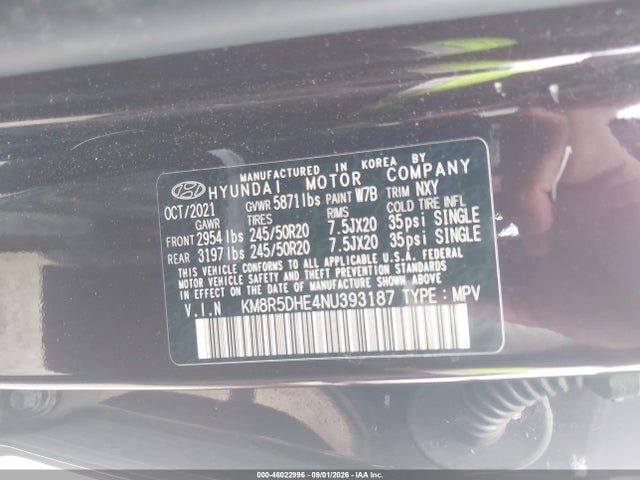 Aukcja sprzedaży 2022 Hyundai Palisade Limited, vin: KM8R5DHE4NU393187, numer aukcji: 46022996