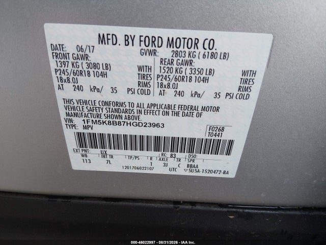 Aukcja sprzedaży 2017 Ford Explorer, vin: 1FM5K8B87HGD23963, numer aukcji: 46022997