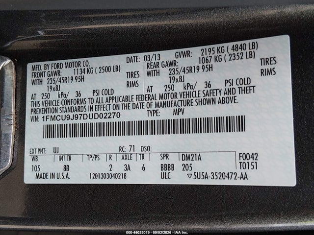 Продаж на аукціоні авто 2013 Ford Escape Titanium, vin: 1FMCU9J97DUD02270, номер лоту: 46023019
