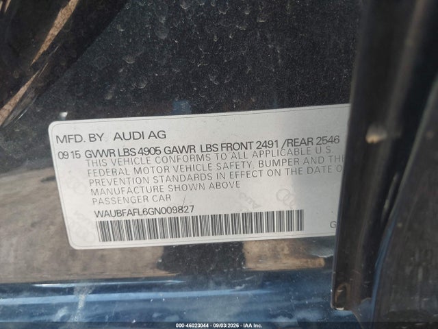 46023044 :رقم المزاد ، WAUBFAFL6GN009827 vin ، 2016 Audi A4 Premium مزاد بيع