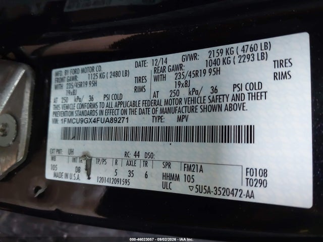 Продажа на аукционе авто 2015 Ford Escape Se, vin: 1FMCU9GX4FUA89271, номер лота: 46023057