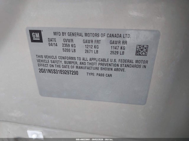 46023061 :رقم المزاد ، 2G61N5S31E9297290 vin ، 2014 Cadillac Xts Luxury مزاد بيع
