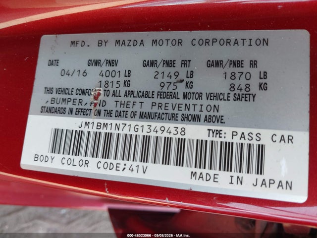 Aukcja sprzedaży 2016 Mazda Mazda3 I Grand Touring, vin: JM1BM1N71G1349438, numer aukcji: 46023066