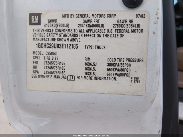 Продажа на аукционе авто 2003 Chevrolet Silverado 2500hd, vin: 1GCHC29U03E112185, номер лота: 46023071