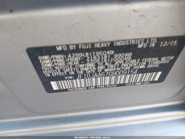 Aukcja sprzedaży 2016 Subaru Impreza 2.0i, vin: JF1GJAA67GH009154, numer aukcji: 46023072