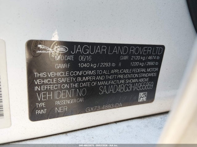 Продажа на аукционе авто 2017 Jaguar Xe 25t Premium, vin: SAJAD4BG3HA955859, номер лота: 46023075